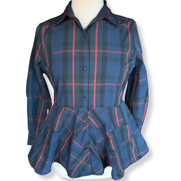 Pomander Place Tops - NWT Tuckernut Pomander Place Fraser Plaid Ashlen Top Peplum Blouse XS